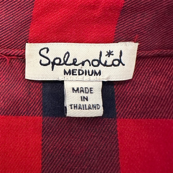 Splendid Women’s Red/Blue Long Sleeve Plaid w/Split Tail & Gold Triming - Size M - Picture 8 of 11